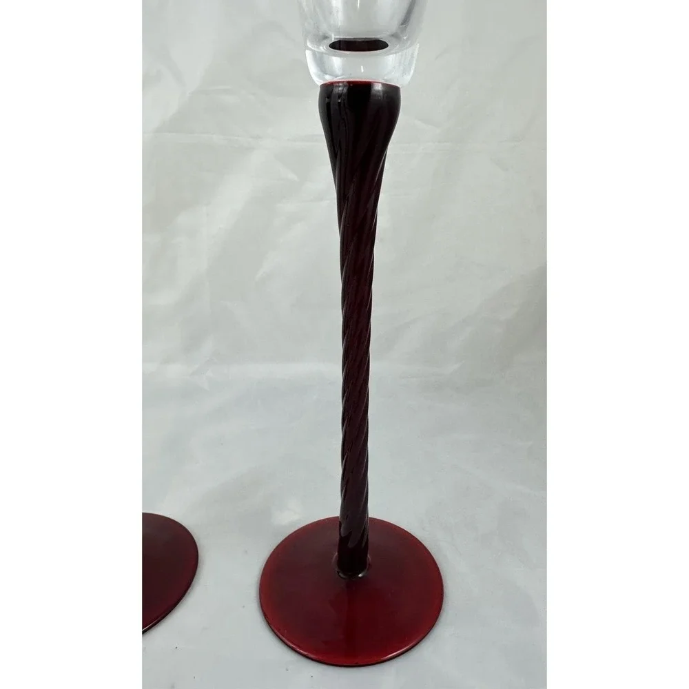 Bombay Wine Glasses Tall Twisted Ruby Red Stem 13
